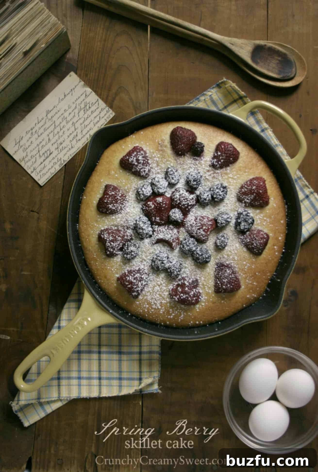 Rustic Skillet Yellow Cake with Mixed Berries, perfect for spring