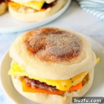 English muffin sandwich on a plate.