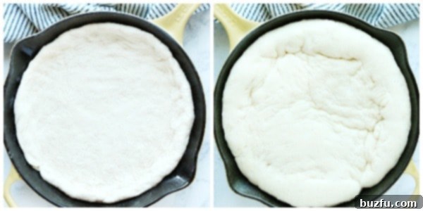 Make homemade Focaccia bread in a skillet. Step 1 and 2 of making cast iron skillet Focaccia bread.