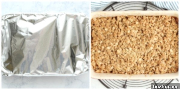 A baked apple crisp in a baking dish, bubbling around the edges with a golden-brown topping.