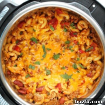 Instant Pot Chili Mac in the pressure cooker.