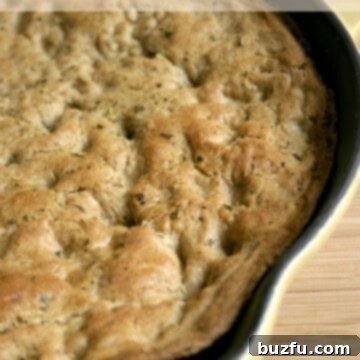 Whole Wheat Focaccia in a skillet.