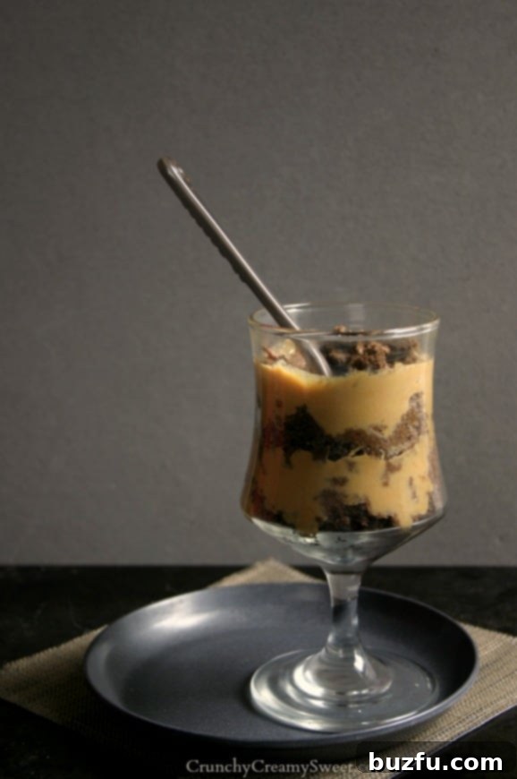 Salted Caramel Pudding Chocolate Cake Trifle Close-up of Salted Caramel Pudding Chocolate Cake Trifle layers