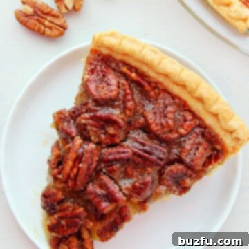 Southern Pecan Perfection 2 Pecan Pie slice on a white plate.
