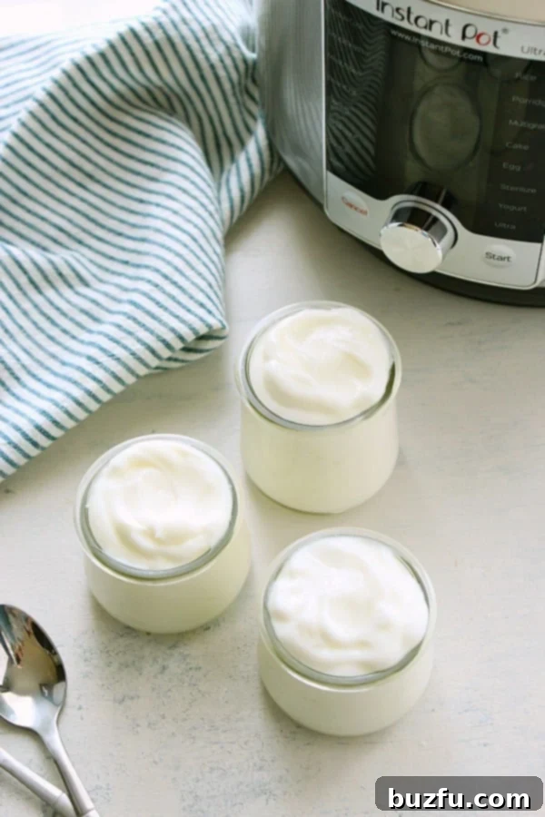 The interior of an Instant Pot with milk being poured into its stainless steel insert, ready for homemade yogurt preparation.