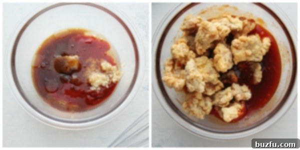 A bowl of red Gochujang sauce being whisked, with ingredients visible.