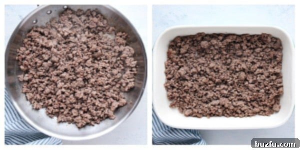 Cooking ground beef.