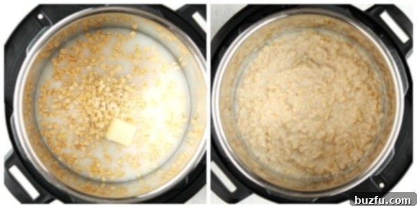 Steps for making oatmeal in the Instant Pot.