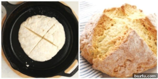 Bread dough in cast iron and baked.