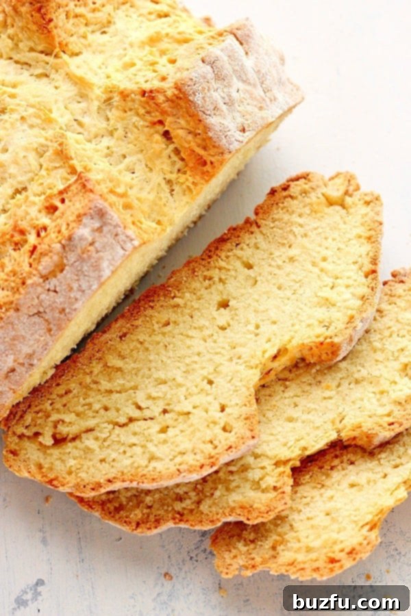Overhead shot of bread with slices.