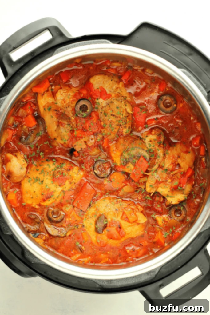 Chicken with tomato sauce in the Instant Pot.