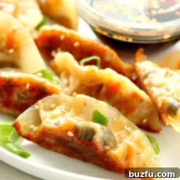 Potstickers on a plate.