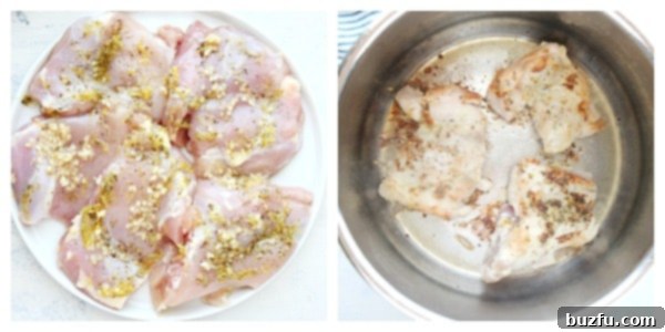 Season and brown chicken in the pressure cooker.