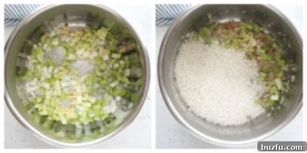 Sauteed vegetables and rice in an Instant Pot.