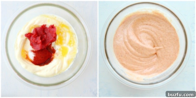 How to Make Homemade Yum Yum Sauce Detailed step-by-step photos illustrating the process of making Yum Yum Sauce, from combining ingredients to whisking it smooth.