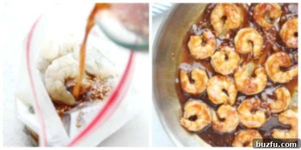 Shrimp with sauce in a bag, ready for marinating.