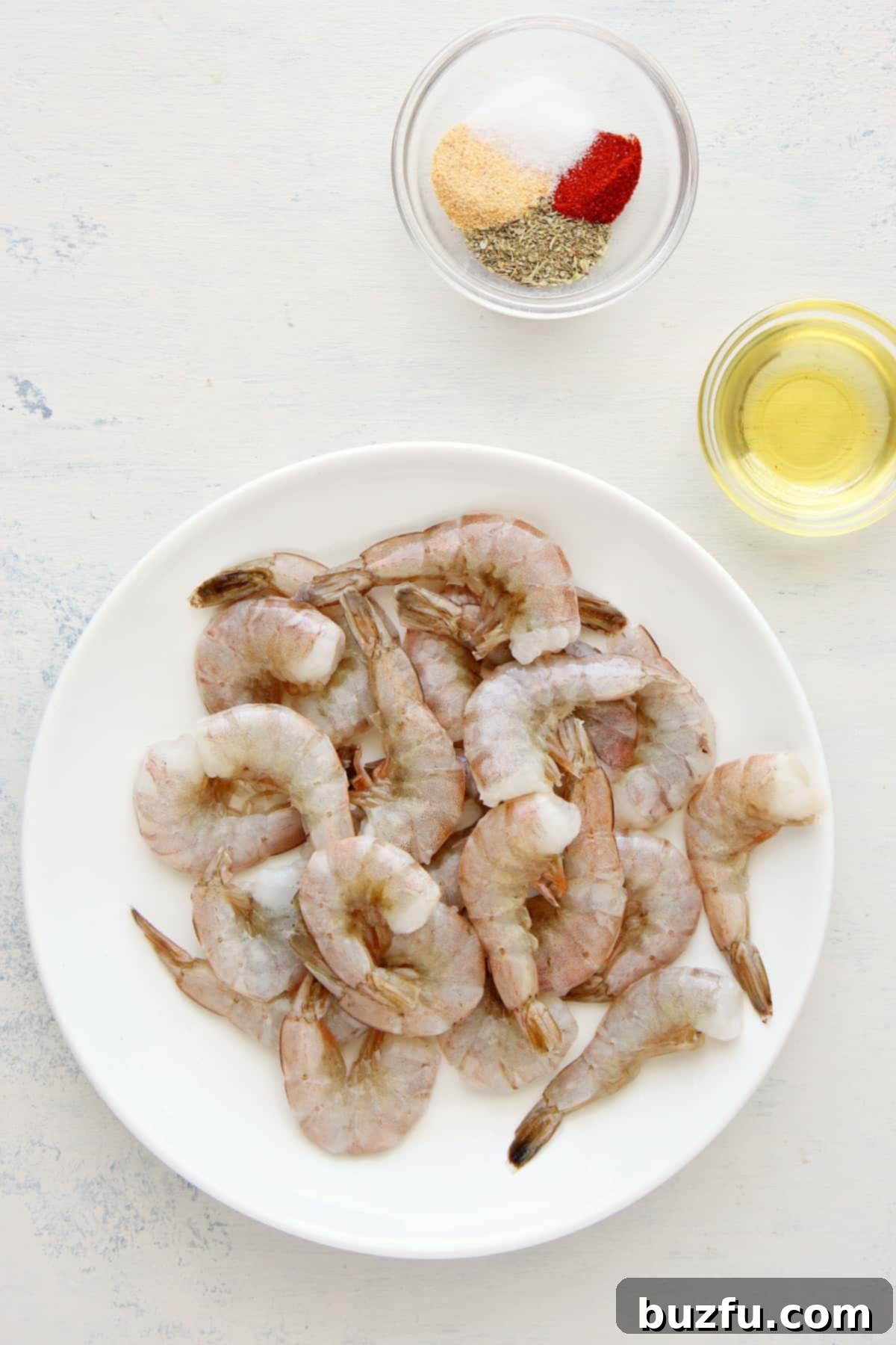 Air Fryer Shrimp ingredients Ingredients for shrimp on a board.