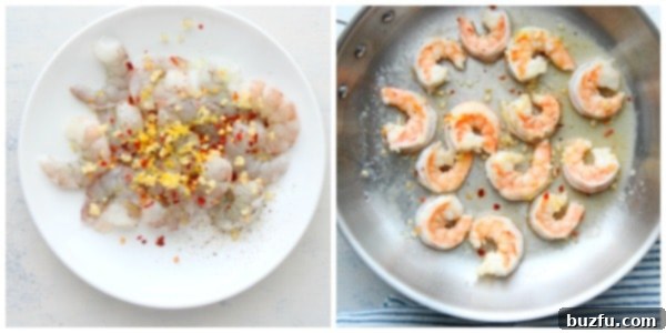 Shrimp seasoned and in pan.