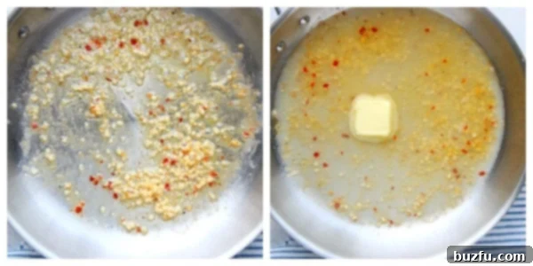 Scampi sauce in skillet.