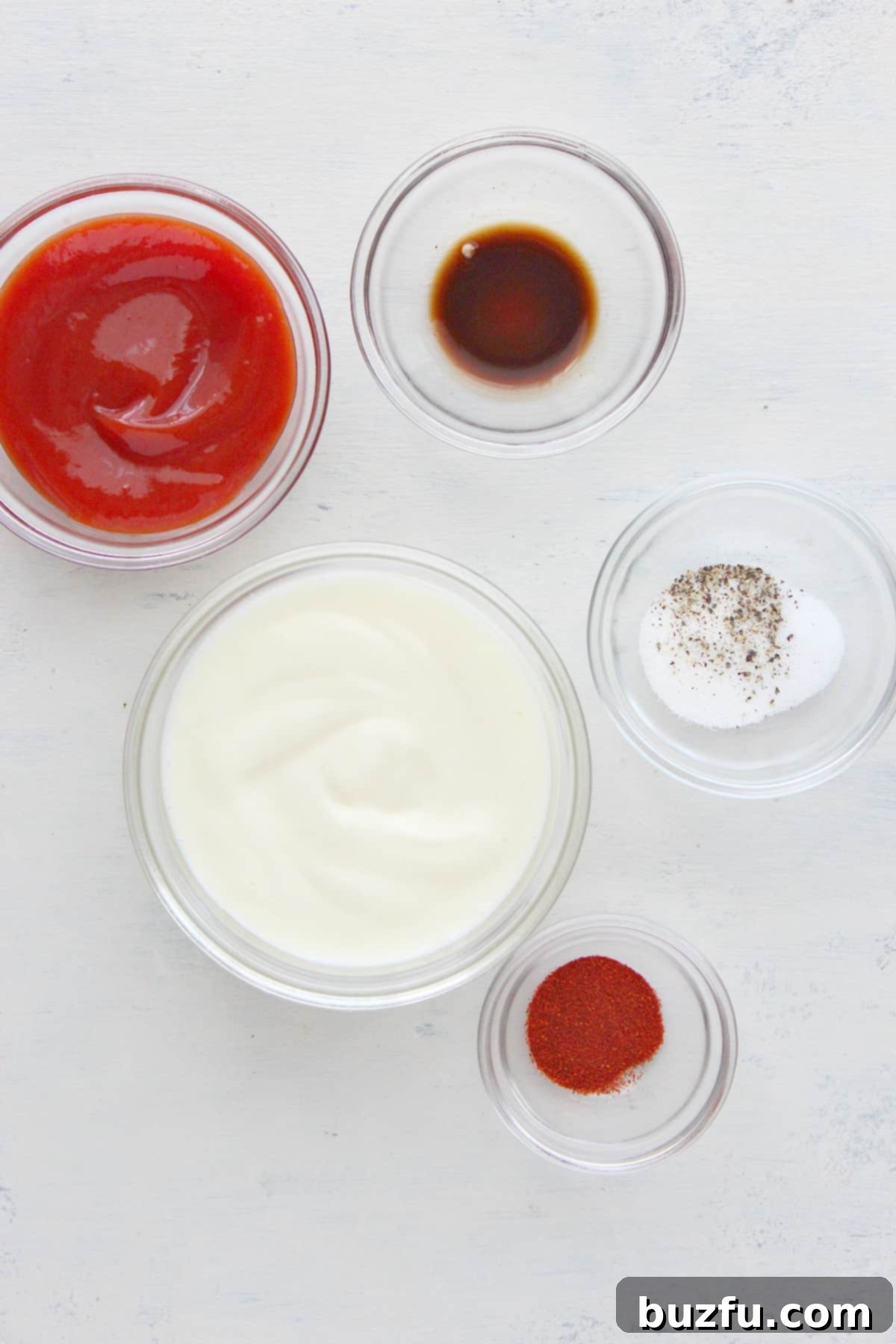 Fry Sauce ingredients Ingredients for the sauce on a board.