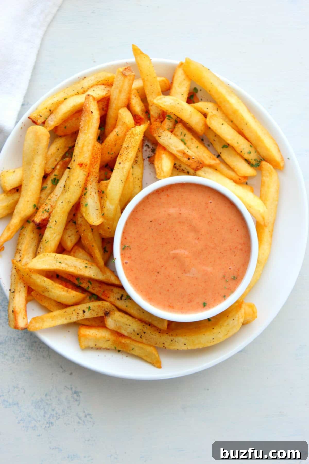 Homemade Fry Sauce Fries and dip on a plate.