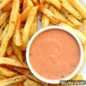 Homemade Fry Sauce Perfection 3 Fry sauce in a ramekin with fries on a plate.