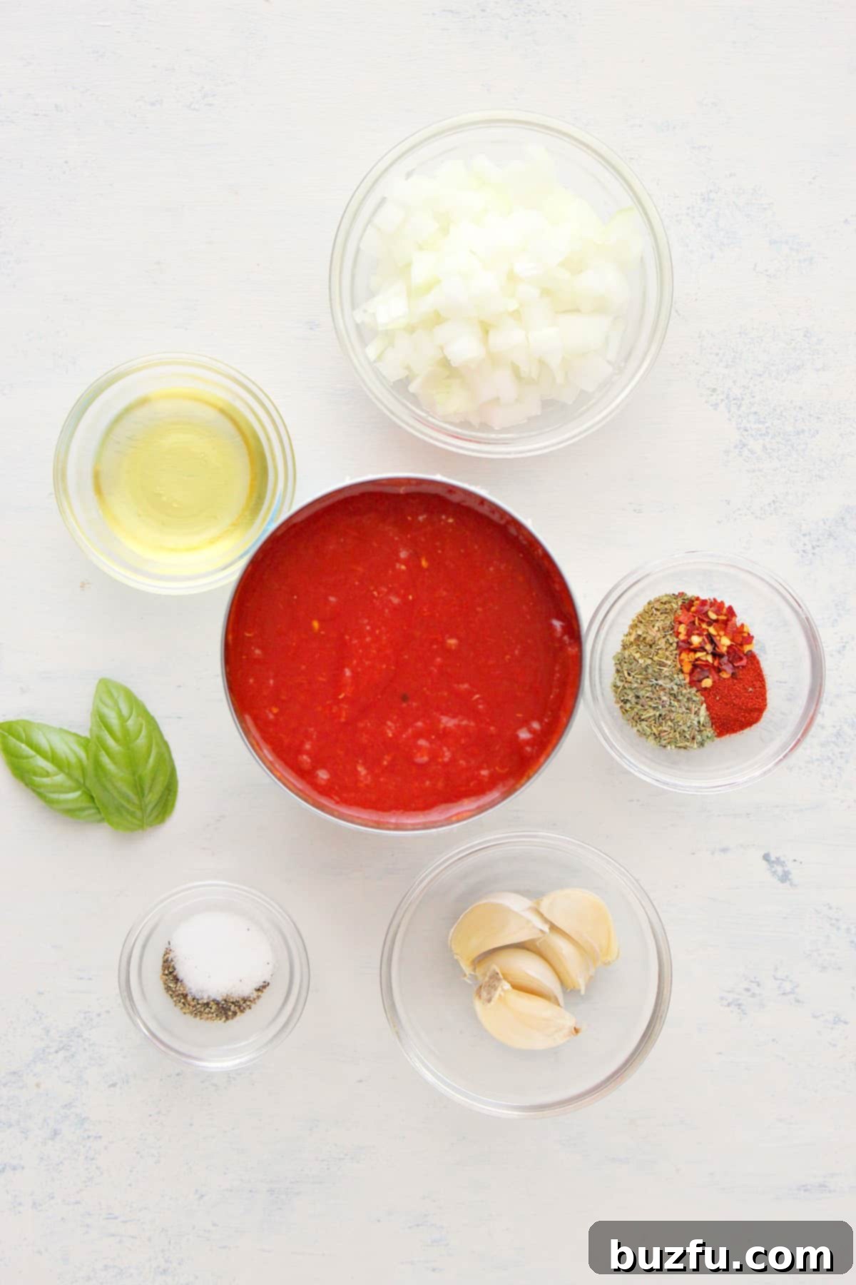 Ingredients for the sauce on a white board.