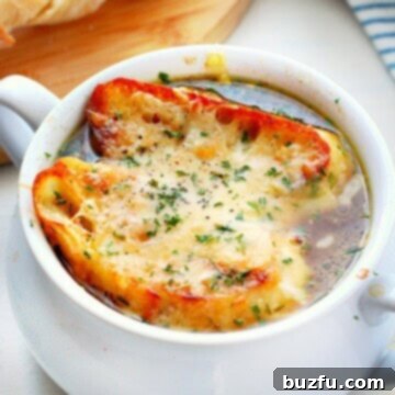French onion soup in a bowl.