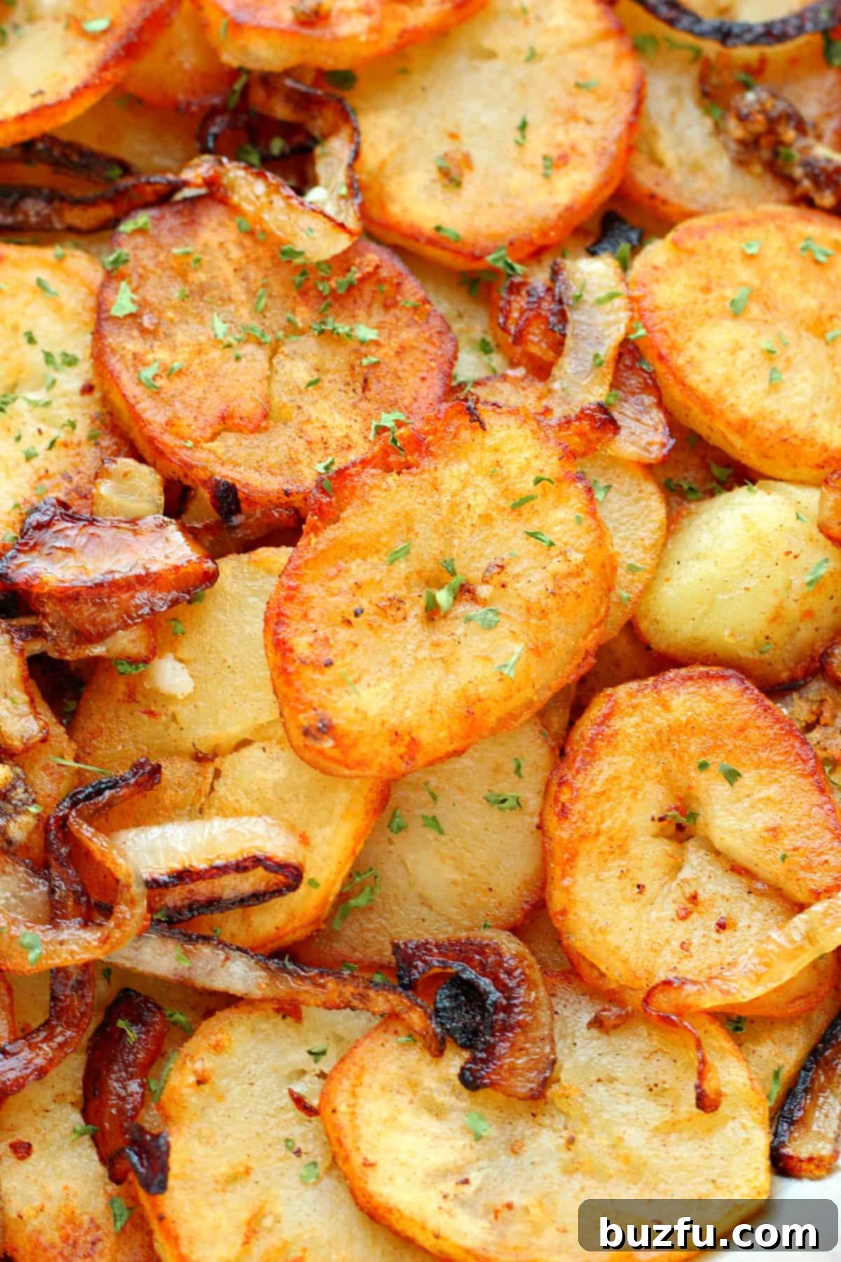 Perfectly Crispy Lyonnaise Potatoes Close-up of golden Lyonnaise Potatoes, showcasing their crispy texture and delicious appeal.