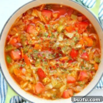 Healthy and flavorful Cabbage Soup in a pot, ready to be served.