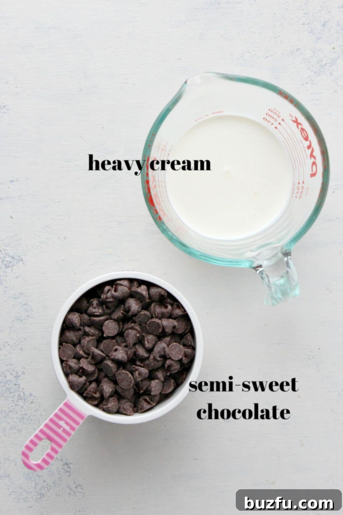 Ingredients for ganache on a board.