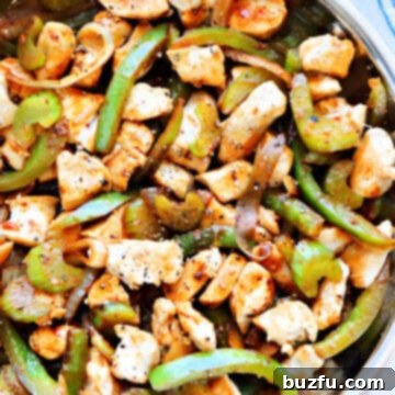 Cracked Peppercorn Chicken 3 Chicken and vegetables in skillet.