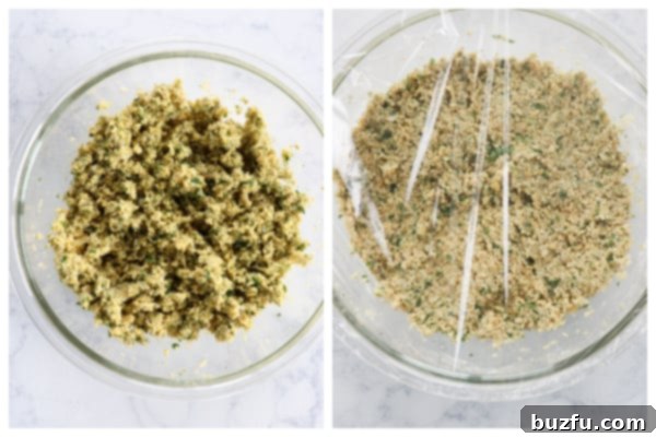 Chill mixture in fridge. Falafel mixture in a bowl.