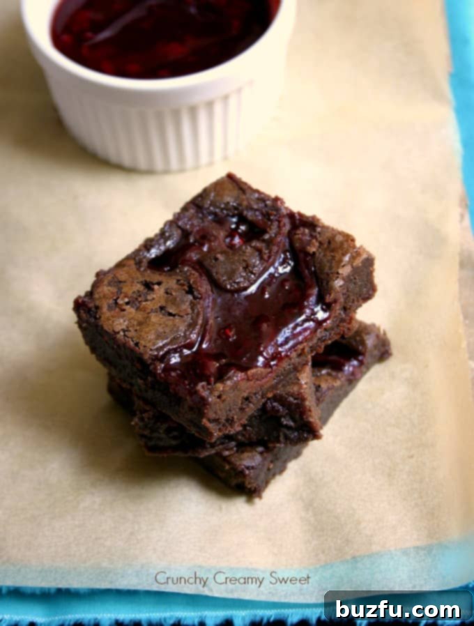 Fudgy Raspberry Brownies - Sliced and ready to serve