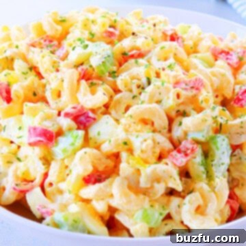 Creamy Classic Macaroni Salad 3 Macaroni Salad in a white bowl
