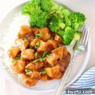 Instant Pot teriyaki chicken with rice on a plate.