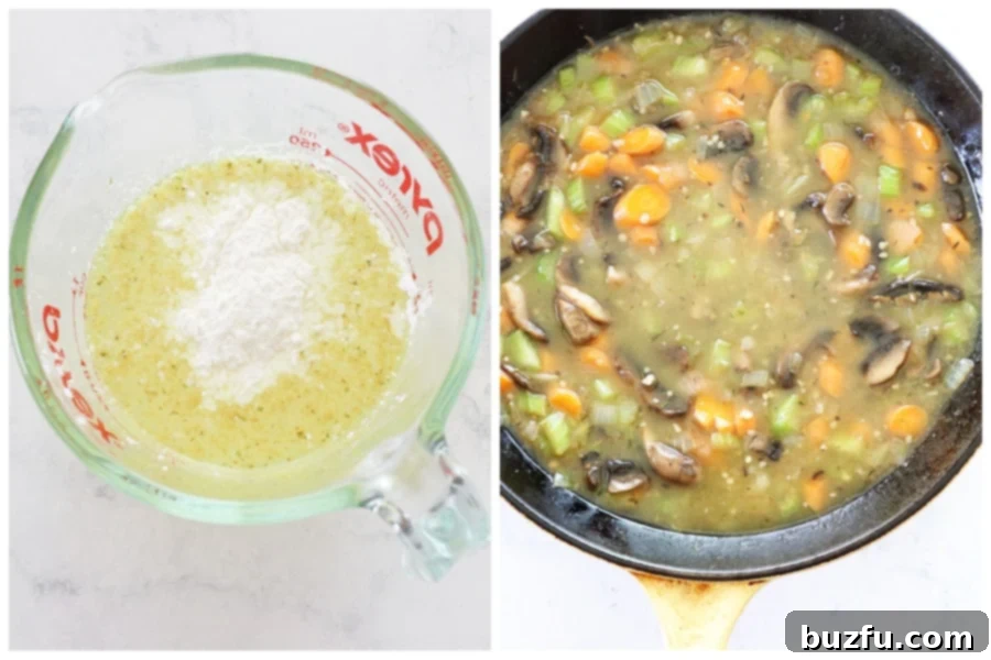 Add sauce ingredients. Sauce in skillet.