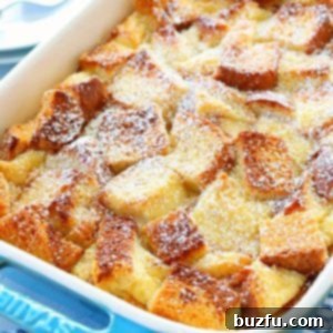 Bread pudding in a baking dish.