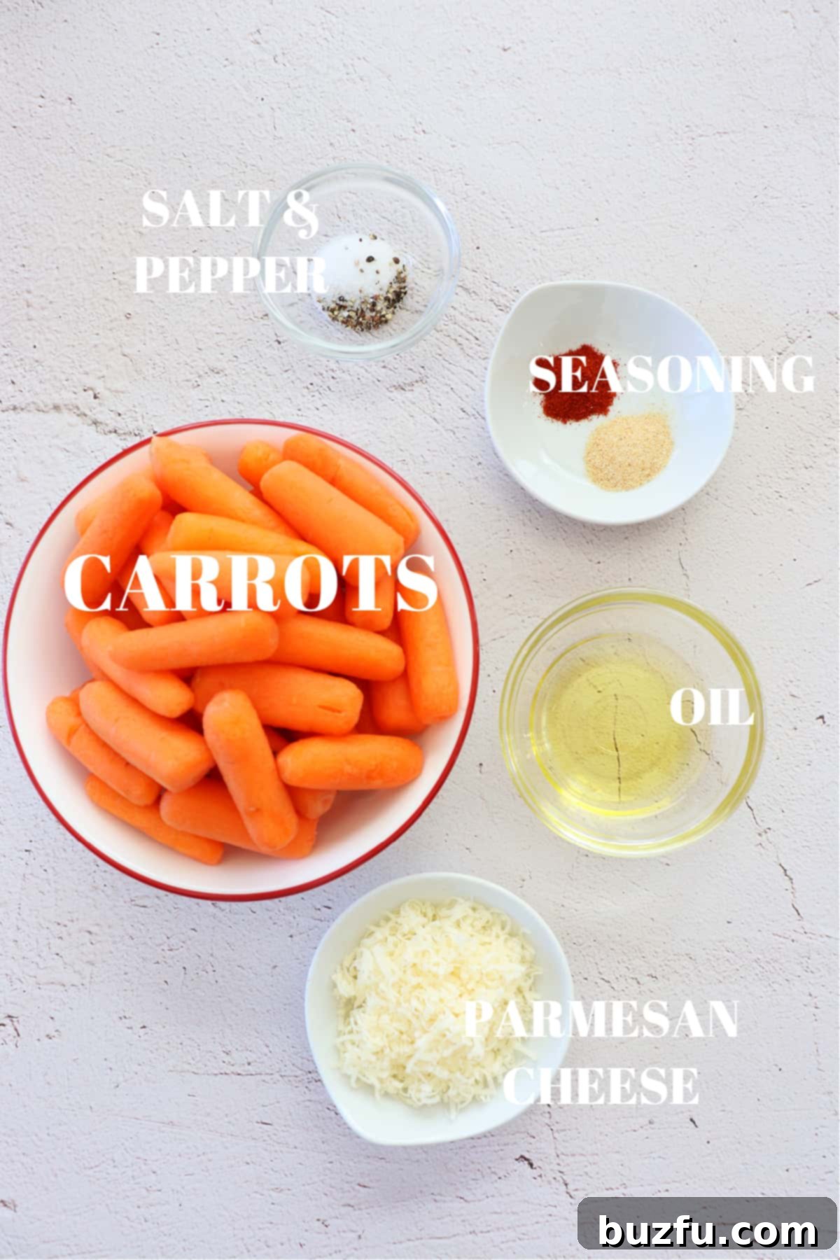 Ingredients for air fryer carrots on a board.