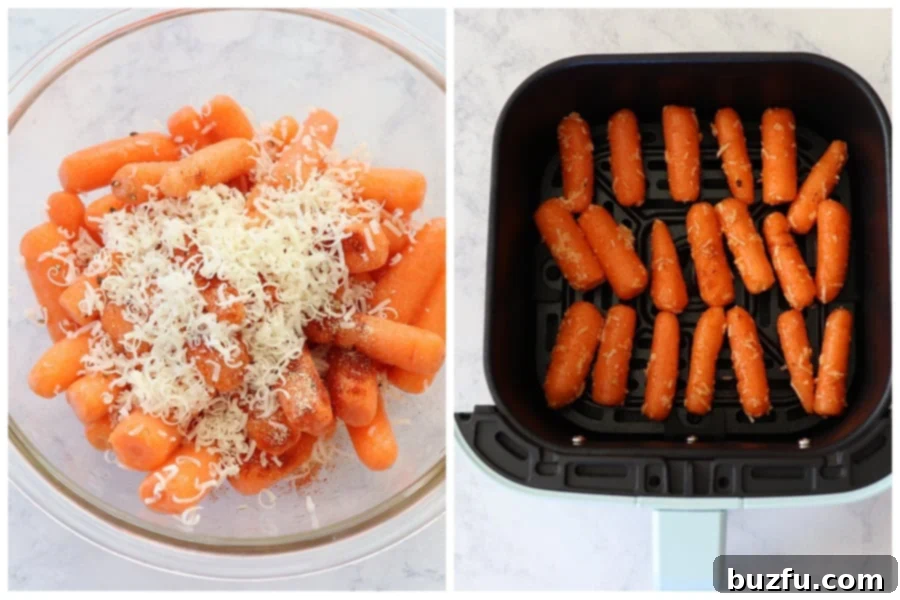 Baby carrots with seasoning in a bowl.