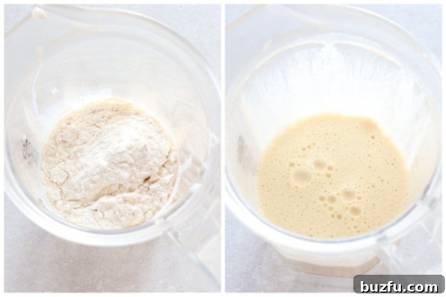 Smooth Dutch Baby pancake batter in a blender, ready to be rested before baking.
