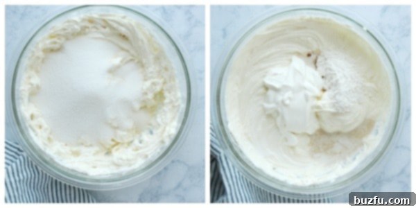 Step 3 of making the best cheesecake: mixing the creamy cheesecake batter.