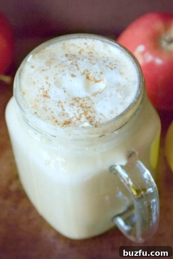 Apple Pie Spice Latte in a mug, perfectly frothed with spice garnish.