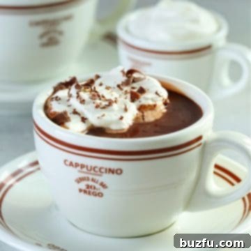 Hot chocolate in a mug on a saucer on a gray background.