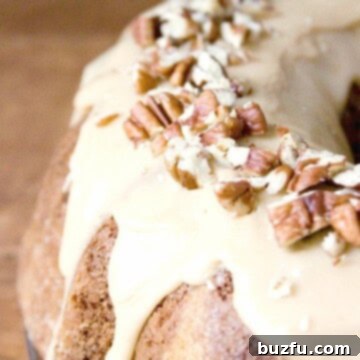 Homestyle Apple Bundt Delight 3 Side View of Apple Bundt Cake.