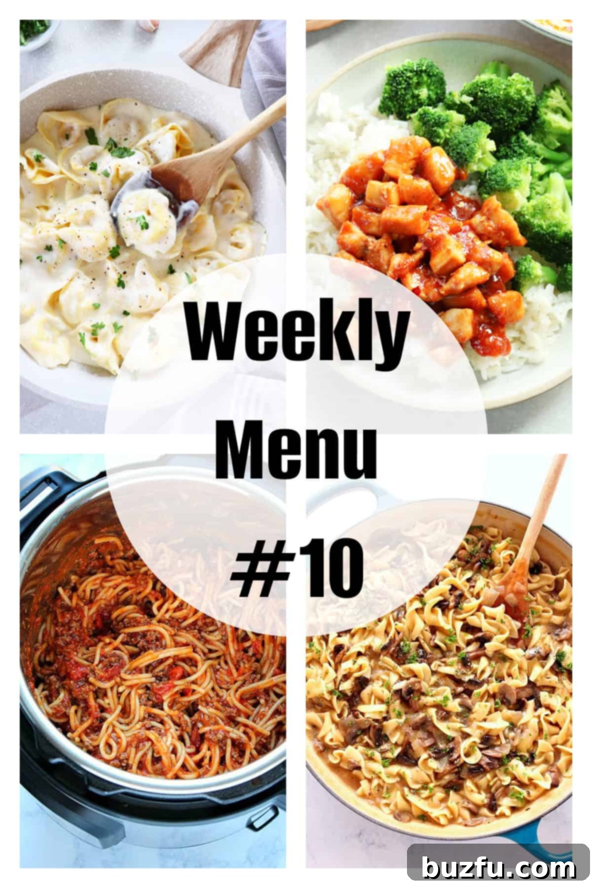 Weekly Meal Plan 10 collage featuring four delicious fall dinner ideas like creamy pasta, chicken, and vegetarian options for easy weeknight cooking.
