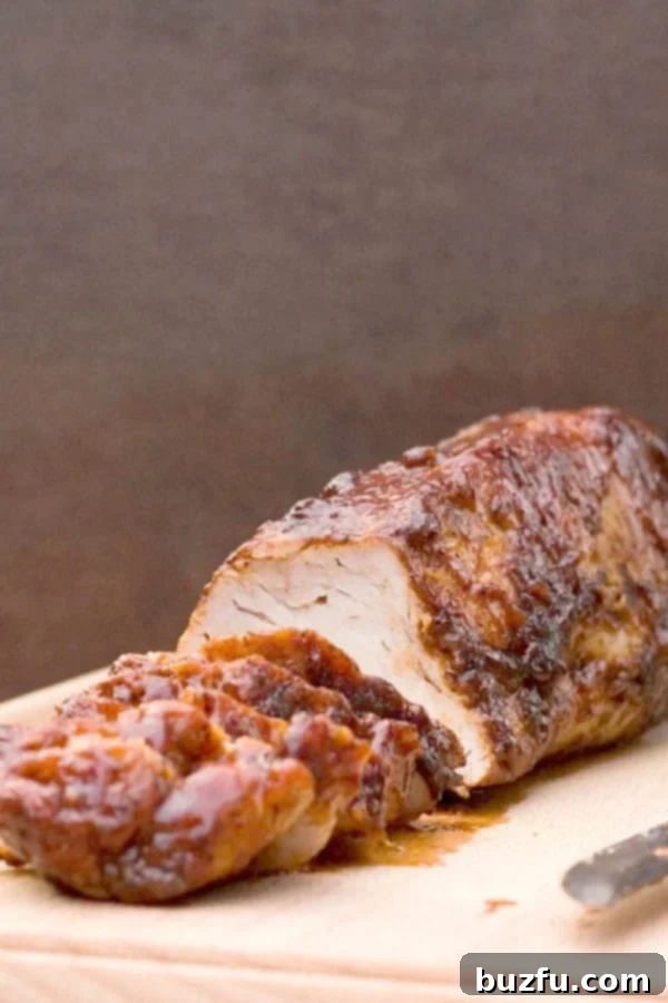 Tangy Apricot BBQ Pork Tenderloin - Easy & Delicious Perfectly sliced Tangy Apricot BBQ Pork Tenderloin, ready to serve