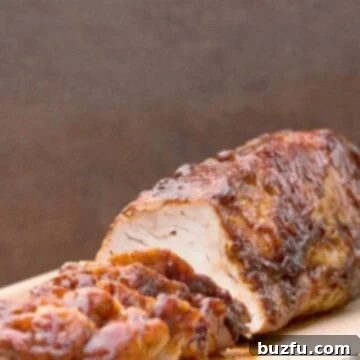 Apricot-Glazed BBQ Pork Tenderloin 2 Sliced Tangy Apricot BBQ Tenderloin, ready to be enjoyed