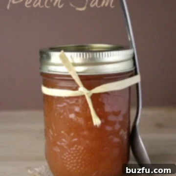 Effortless Peach Preserve 2 A jar of fridge-style peach jam