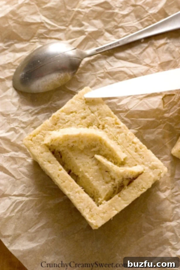 Overhead shot of bottom piece cut out to be filled with treats.